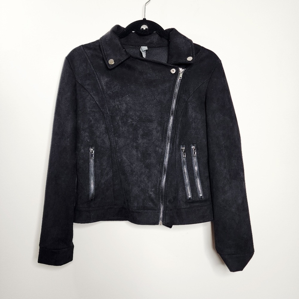 Alya Faux Suede Moto Jacket Small Polyester Black - Picture 9 of 9